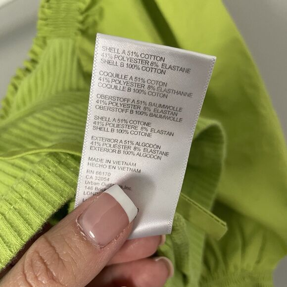 Urban Outfitters Size M Green Big Peasant Puff Sleeve Ribbed Cropped Top - Picture 6 of 8